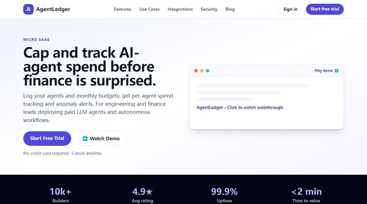 AgentLedger product homepage screenshot.