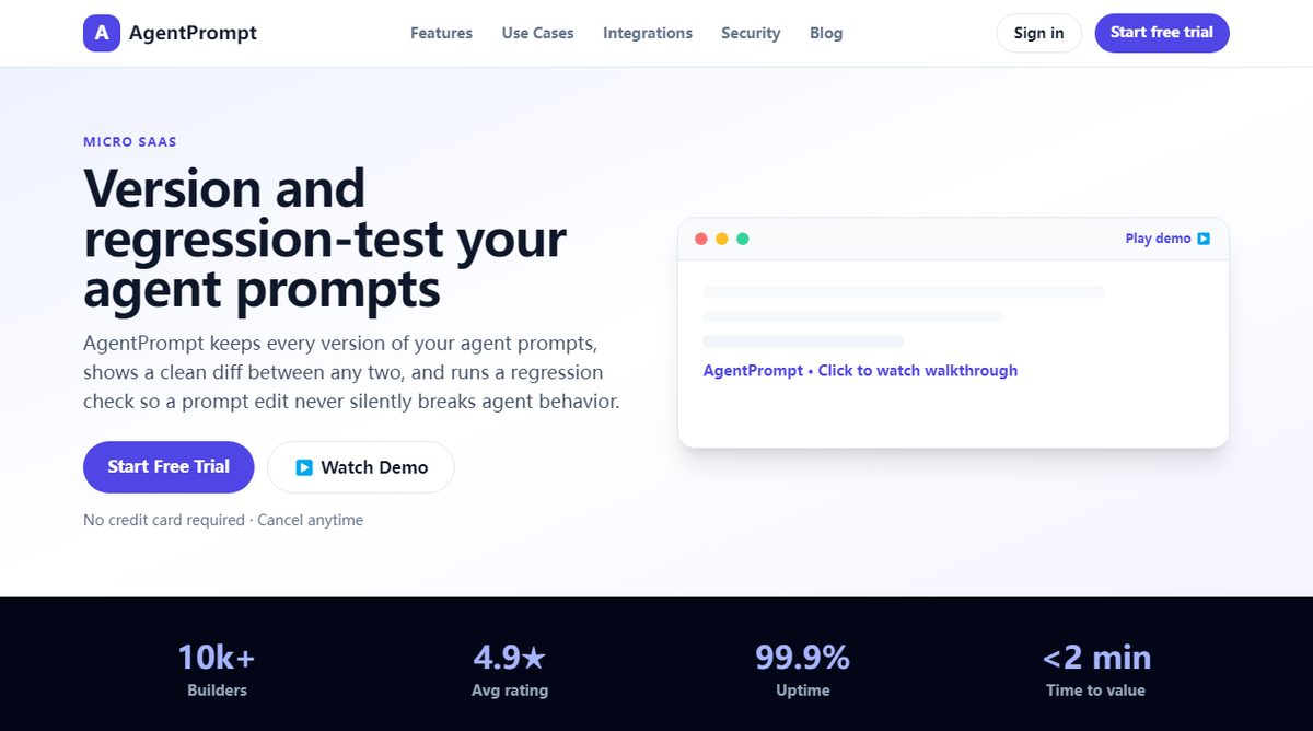 AgentPrompt product homepage screenshot.
