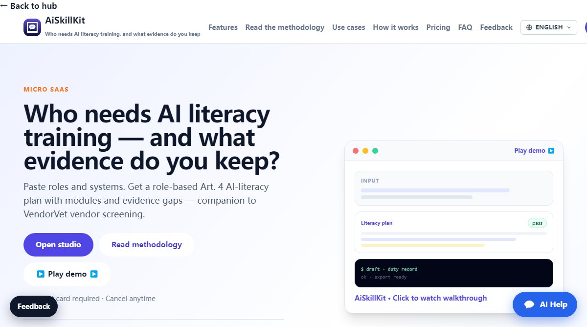 AiSkillKit product homepage screenshot.