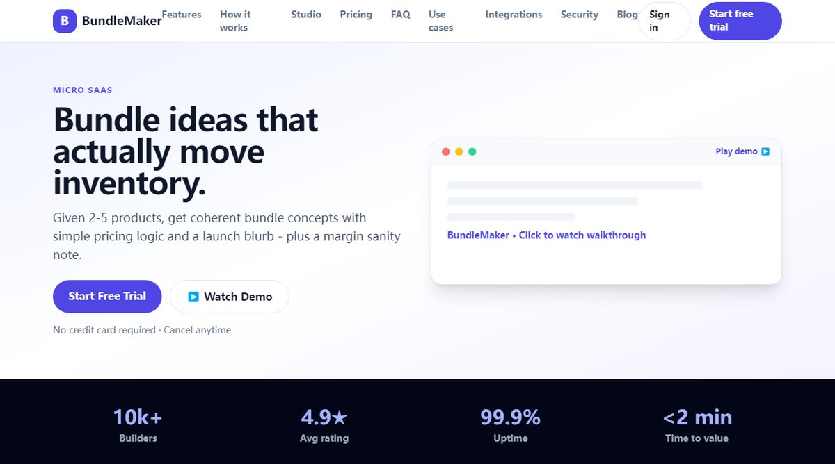 BundleMaker product homepage screenshot.