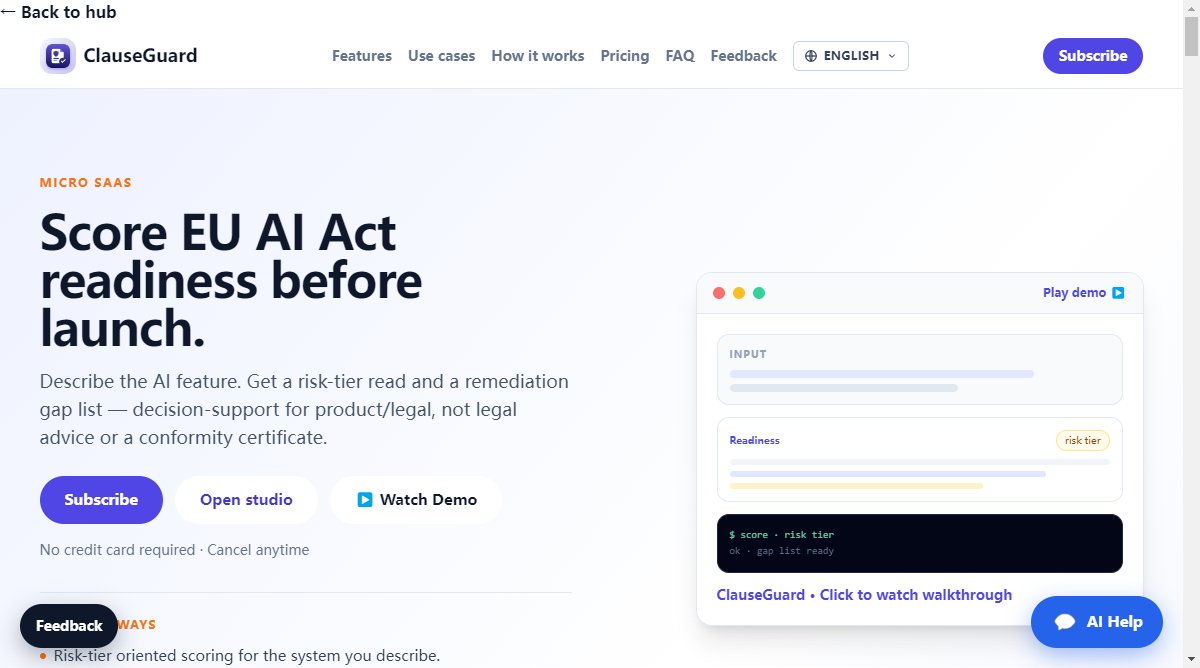 ClauseGuard product homepage screenshot.