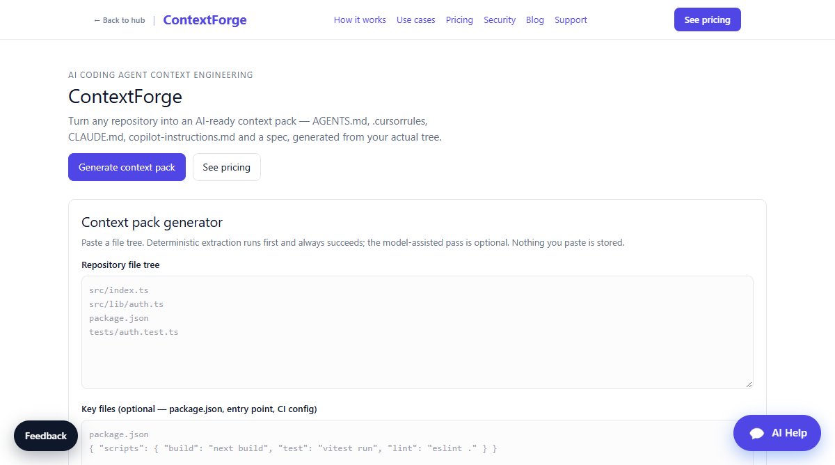 ContextForge product homepage screenshot.