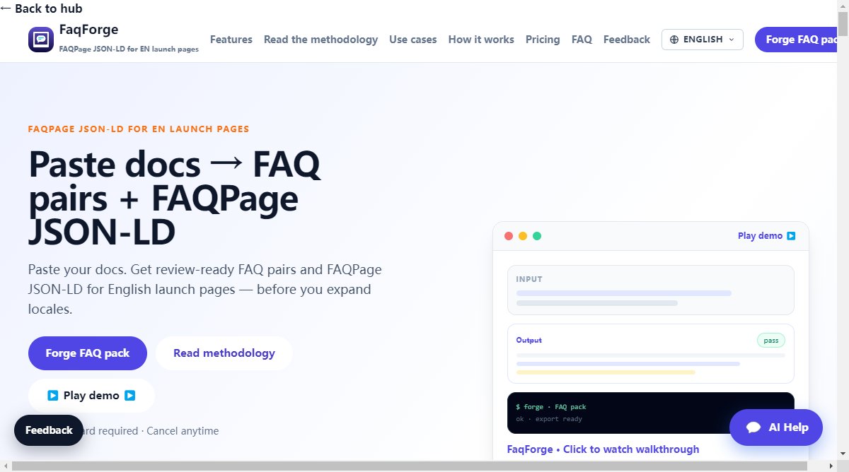FaqForge product homepage screenshot.