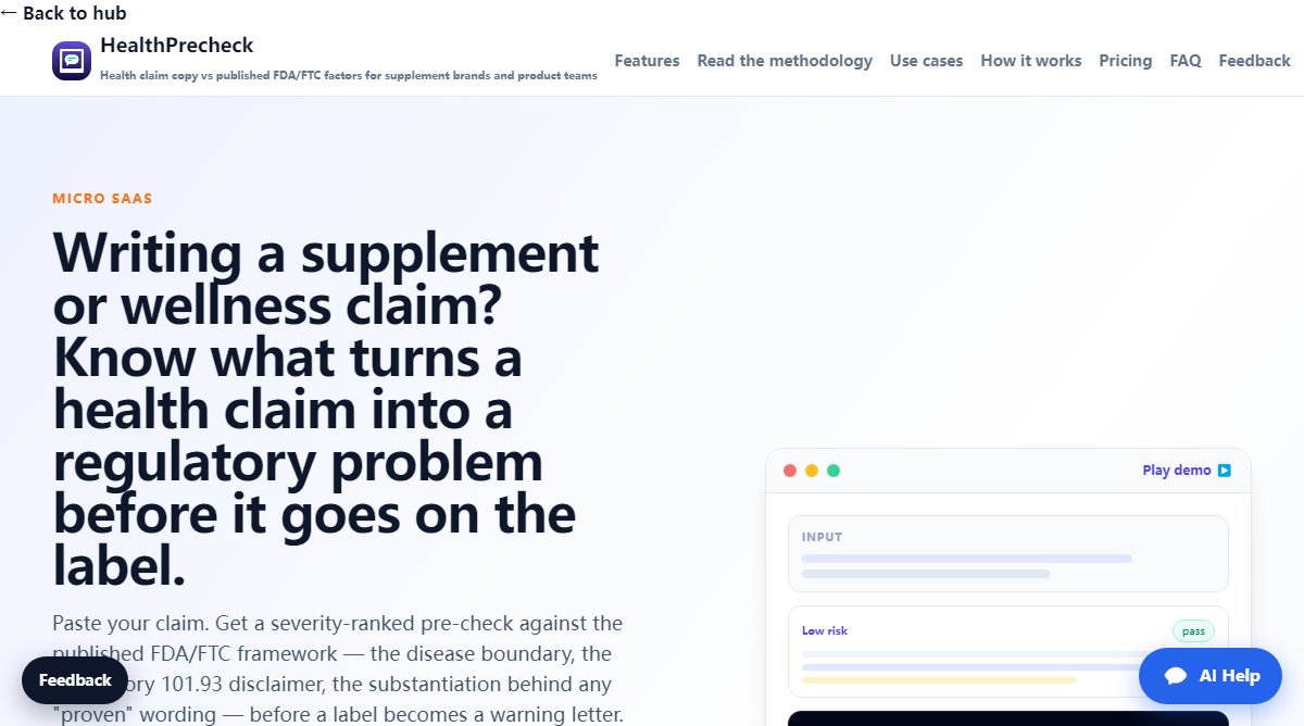 HealthPrecheck product homepage screenshot.