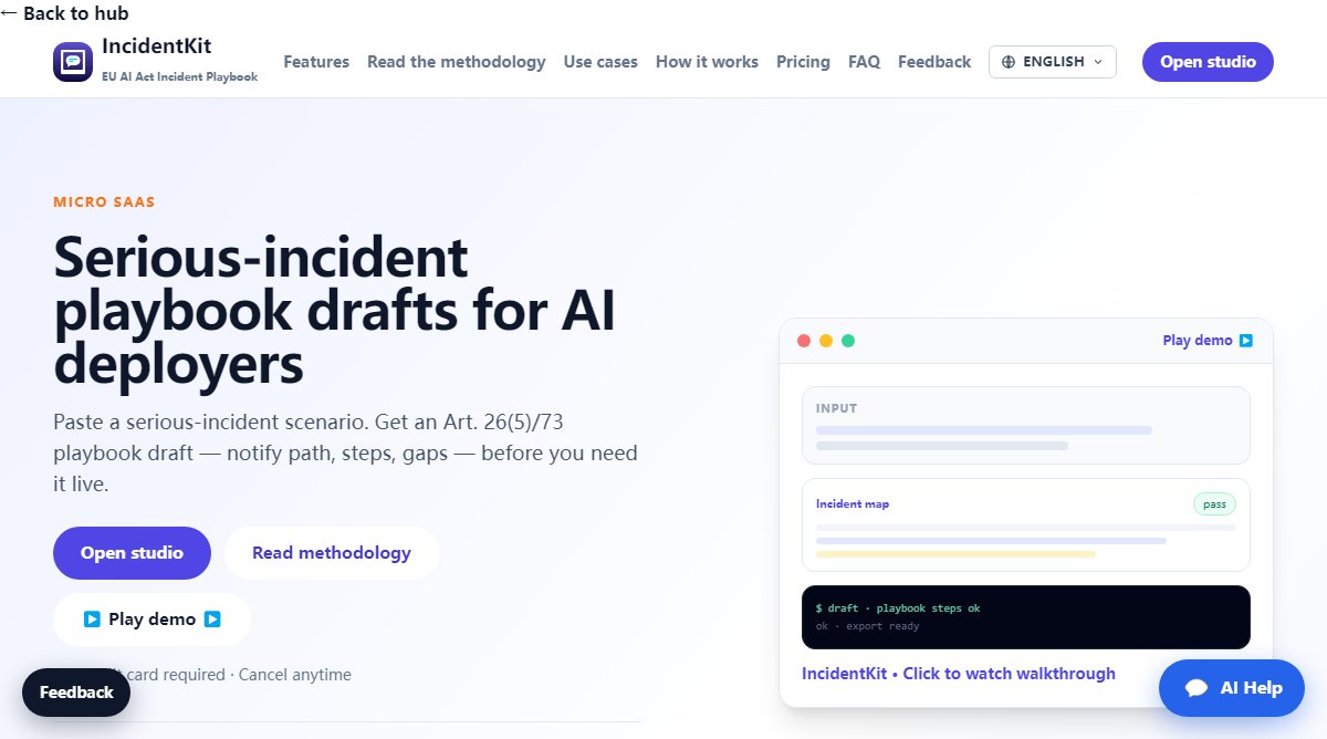 IncidentKit product homepage screenshot.