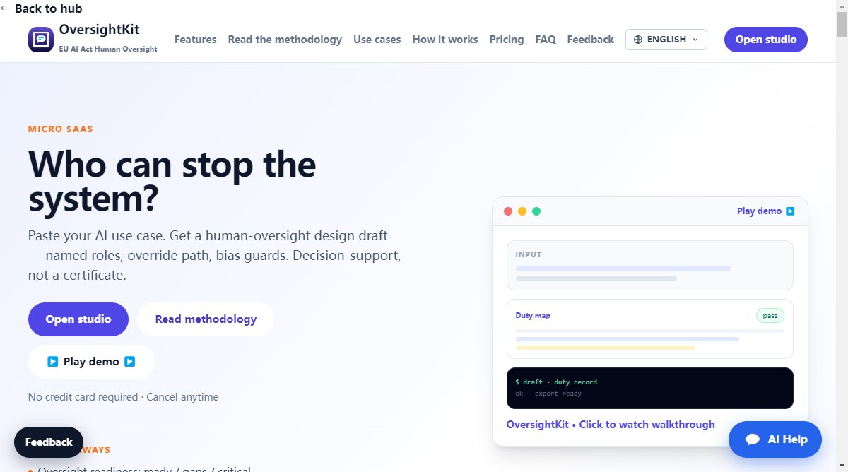 OversightKit product homepage screenshot.