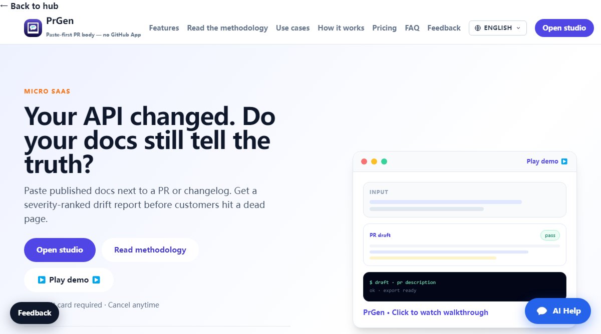 PrGen product homepage screenshot.