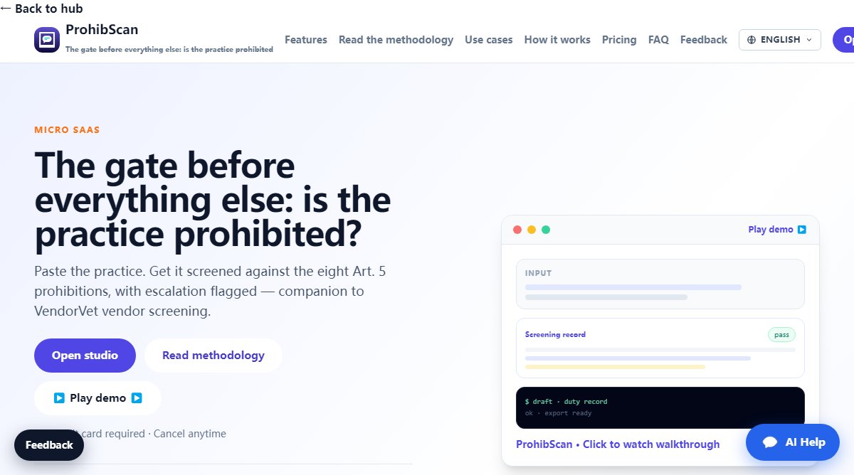 ProhibScan product homepage screenshot.
