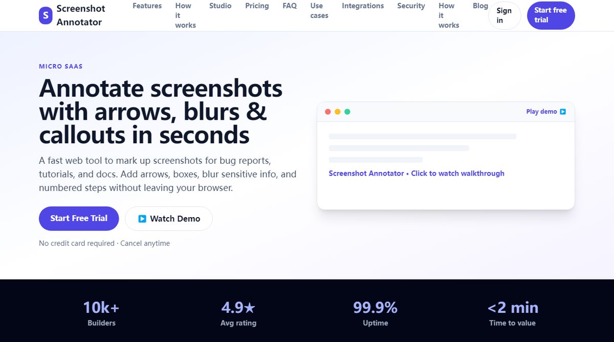 Screenshot Annotator product homepage screenshot.