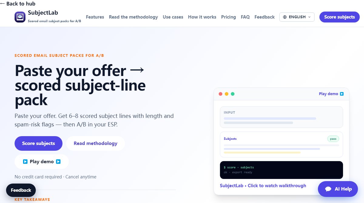 SubjectLab product homepage screenshot.