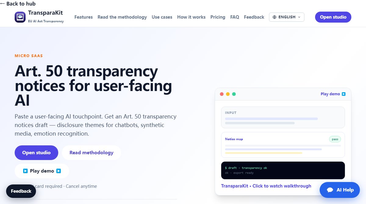 TransparaKit product homepage screenshot.