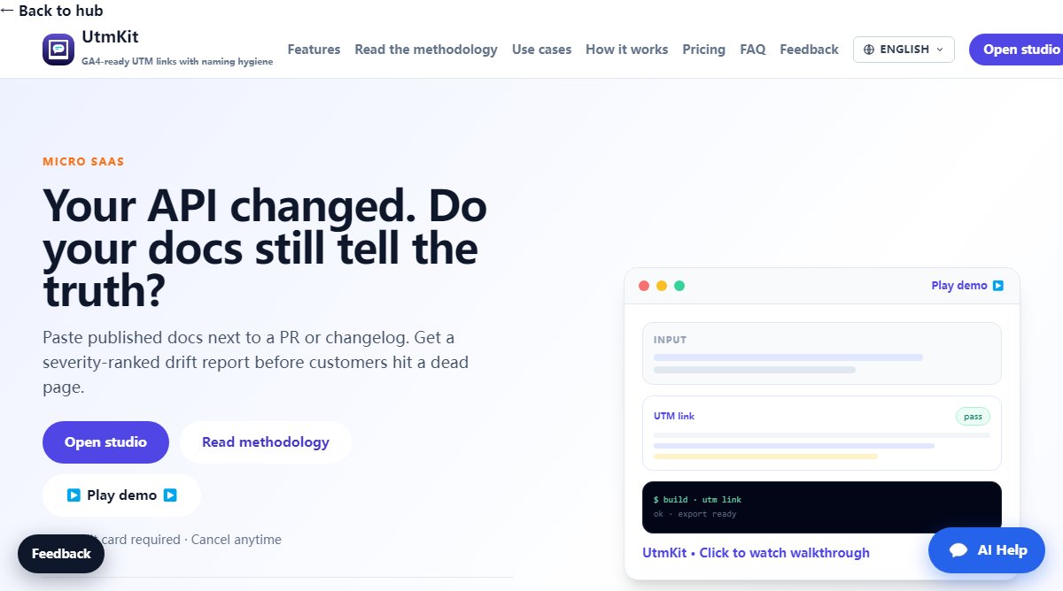 UtmKit product homepage screenshot.